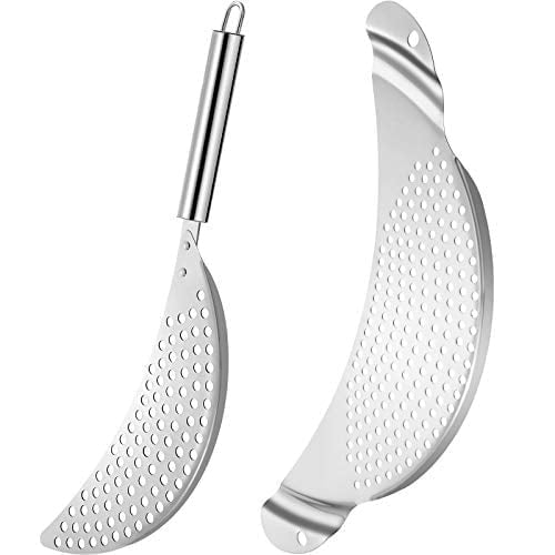 Elmory 2-piece stainless steel pot strainer set, moon pasta drainer with handle &  clip on strainer for pots, grease strainer for kitchen, dishwasher suitable