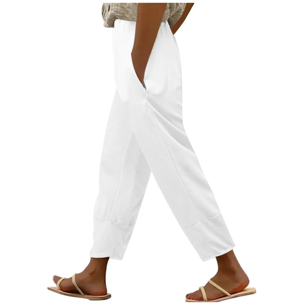 Pantalones elásticos de cintura para mujer para hacer ejercicio a diario - Pantalones largos lisos, holgados y con bolsillos - Cómodos para todas las estaciones - Tallas S-XXXXL