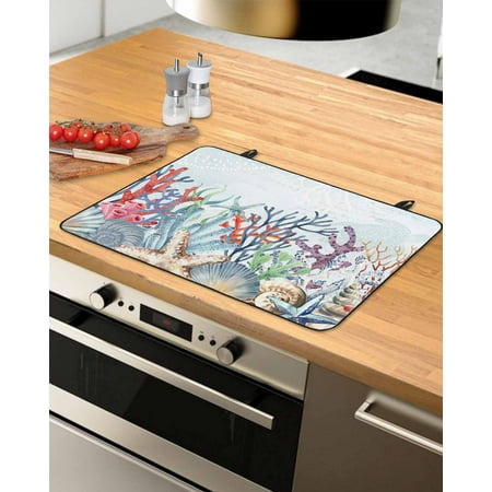 

Coastal Coral Stove Top Covers for Electric Stove Heat Insulation Fireproof Glass Cooktop Cover Counter Top Glass Stove Cover for Prevent Scratches 31 x24 Blue Ocean Beach Shell Starfish Nautical