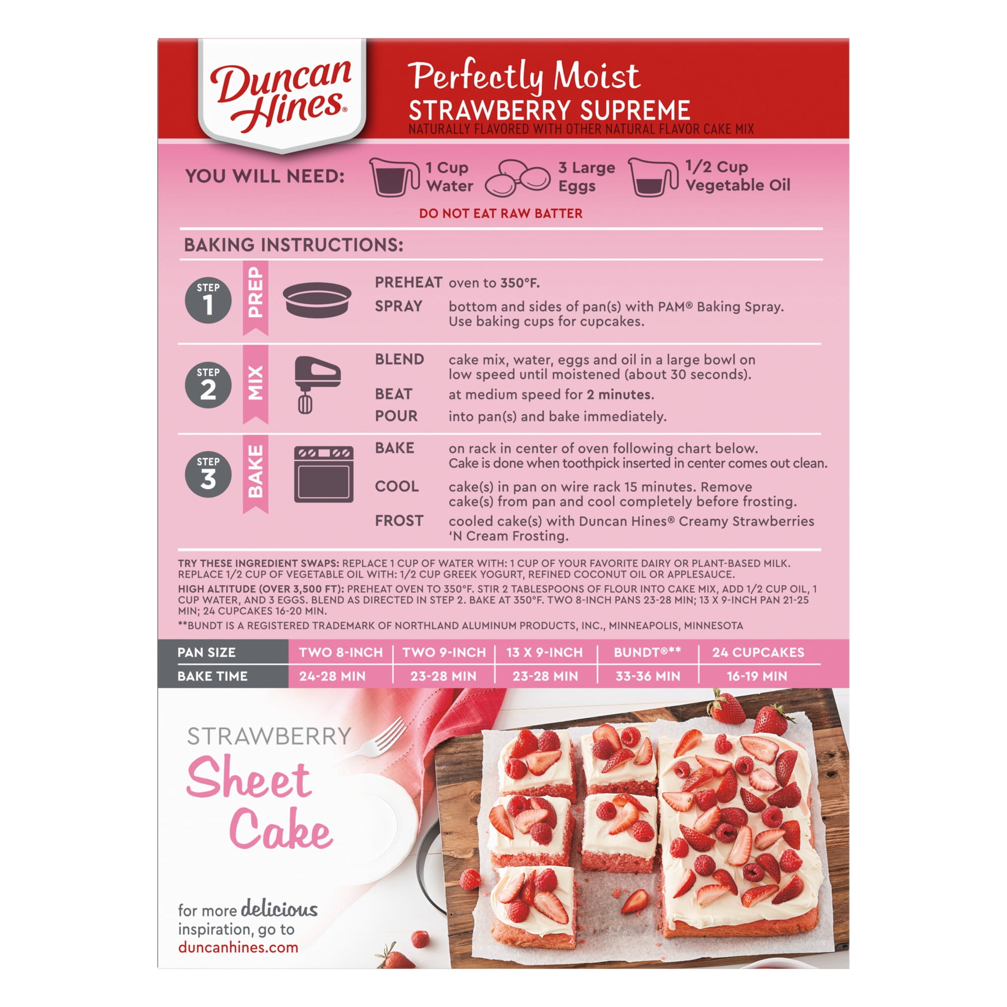 Duncan Hines Strawberry Supreme Flavored Cake Mix, 15.25 oz.