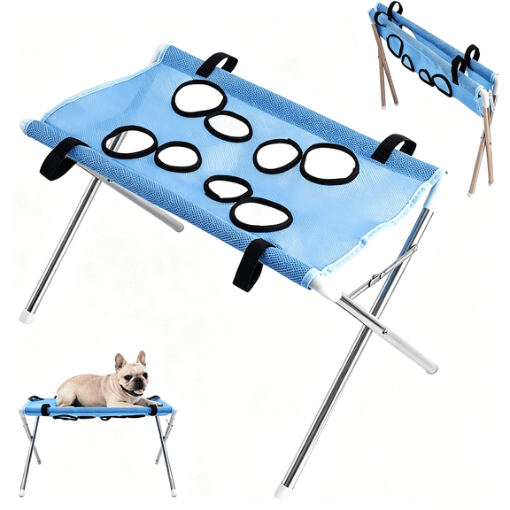 2-in-1 Foldable Pet Grooming Bed, Dog Grooming Hammock with Stable Stainless Steel Frame & Quick-Dry Mesh Foldable for Trimming, Bathing, Brushing