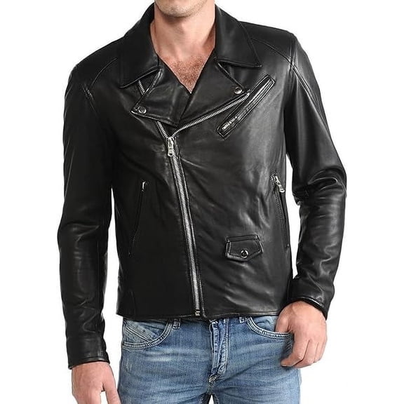 New Mens Leather Black Jacket Slim fit Biker Motorcycle Genuine lambskin jacket A472