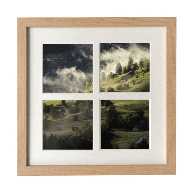 Village Brouillard Colline Paysage Forêt Cadre Mur Table Affichage 4 Ouvertures Image