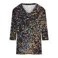 thumbnail image 4 of Charella 3/4 Sleeve Tops for Women V-Neck T-shirts Bling Bling Printed Casual 2025 Spring Summer Tops,Black,L, 4 of 5