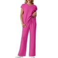 thumbnail image 6 of Cueply 2 Piece Sets for Women Summer Casual Vacation Outfits Cap Sleeve Wide Leg Long Pants Lounge Sets, 6 of 9