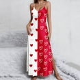 thumbnail image 2 of Falda Larga Verano para las Mujeres Cuello en V sin Mangas Impreso Color Dividido Vestido de Dormir Casual Playa Día de San Valentín, 2 of 8