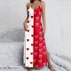 thumbnail image 2 of Falda Larga Verano para las Mujeres Cuello en V sin Mangas Impreso Color Dividido Vestido de Dormir Casual Playa Día de San Valentín, 2 of 8