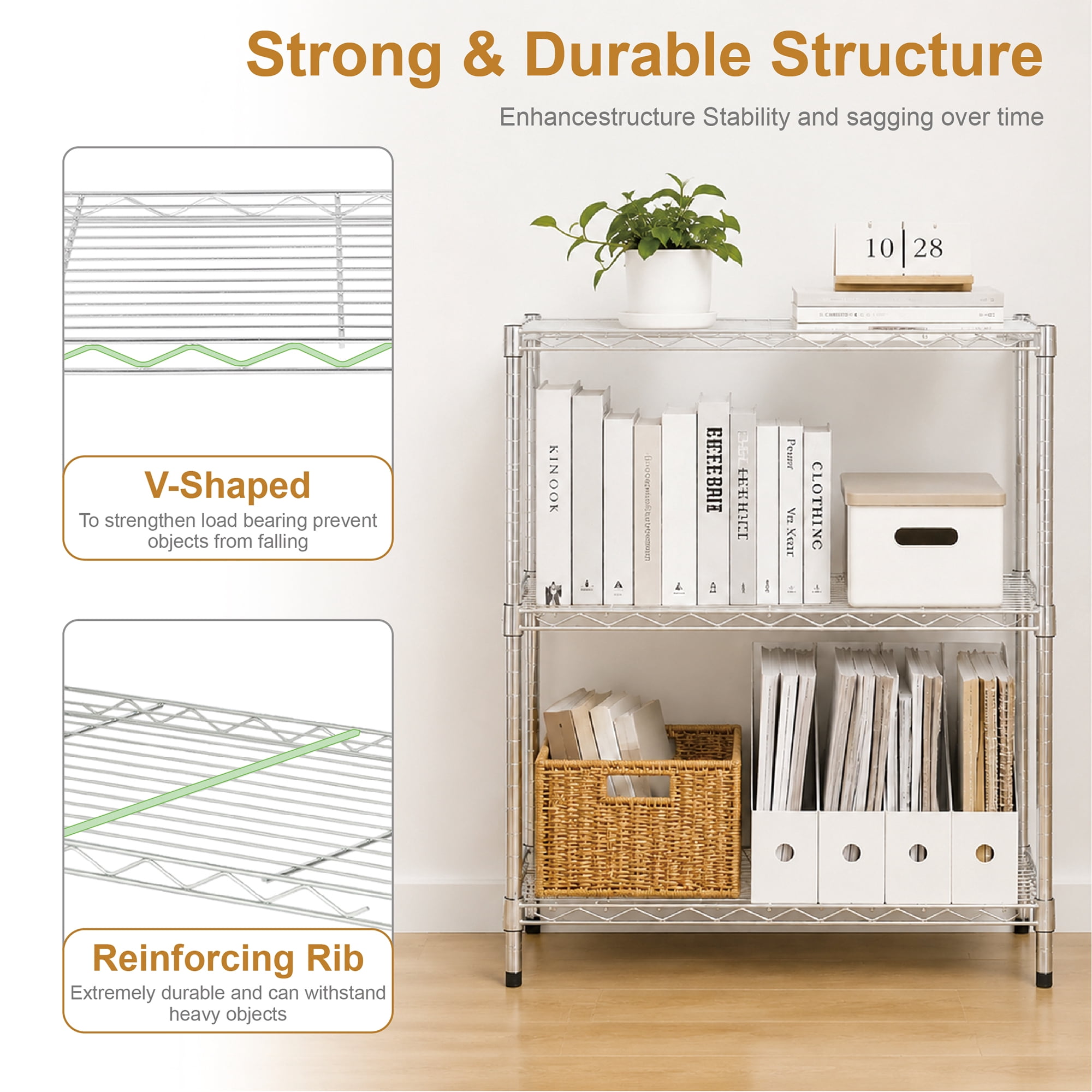 (3 pack) Hyper Tough 3-Tier Wire Shelving Rack, Chrome, 750 lbs Capacity