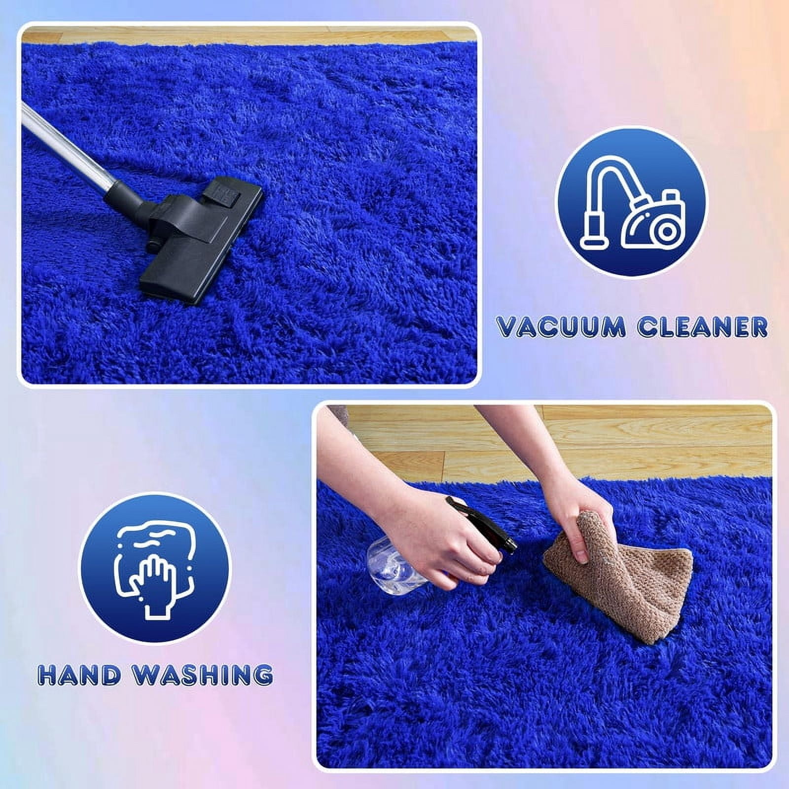 washable rugs 9x12ft Large Fluffy Area Rugs for Bedroom,Bright Blue Soft Carpet Shag Kids Rug with Non-Slip Stickers Rug Pads Living Room Bedroom Father's Day Gifts Decora