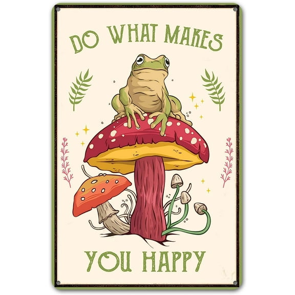 Funny Frog Mushroom Decor Metal Sign: Cute Cottagecore & Forest Decor for Bathroom, Kitchen, Bedroom, and Home, 6 x 8 Inch