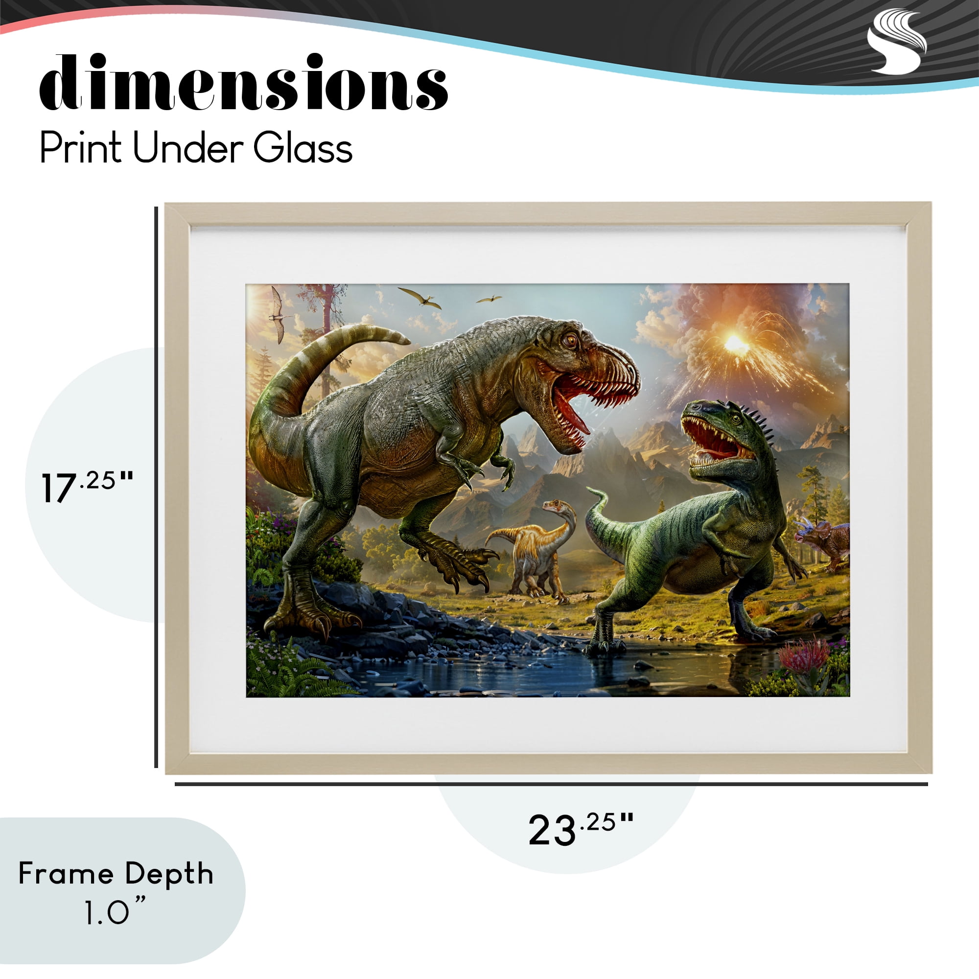 Stupell Industries T-Rex Encounter at Riverbank Birch Framed Print Under Glass, design by Henriette Chinaglia