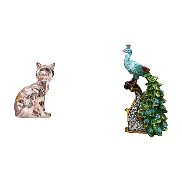 Figura de escritorio,Estatua de gato en estante,escritorio,oficina,decoración del hogar,Figura de escritorio,Estatua de pavo real en estante,escritorio,decoración del hogar,Figuras