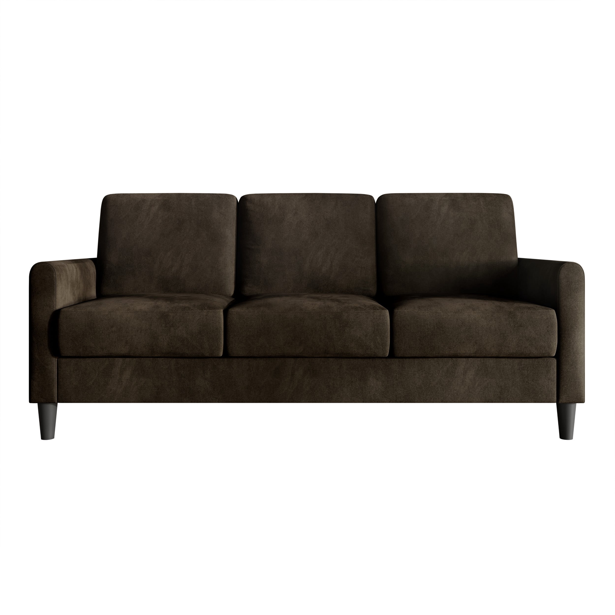 Home Design Goliad Velvet Arm Sofa with Pocket Spring, Soft Cushions, Clean Lines Design, Brown