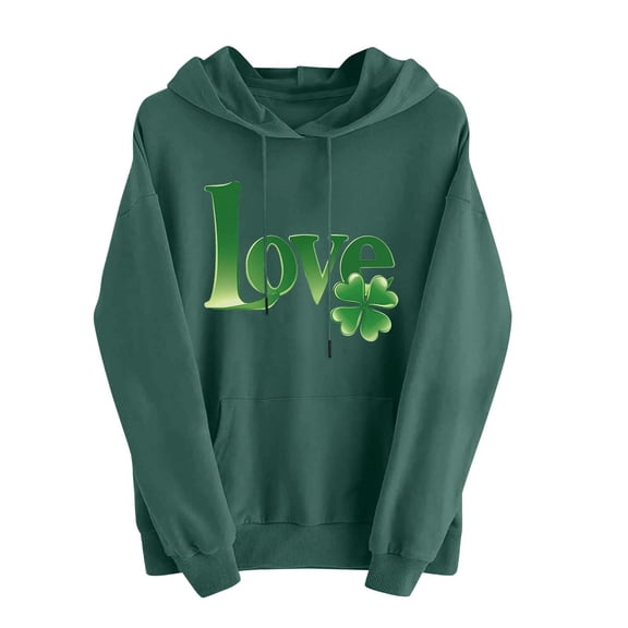 St Patricks Day Hoodie Women Heart Shamrock Shirt Drop Shoulder Pullover Sweatshirt with Kangaroo Pocket Irish Festival Outfit