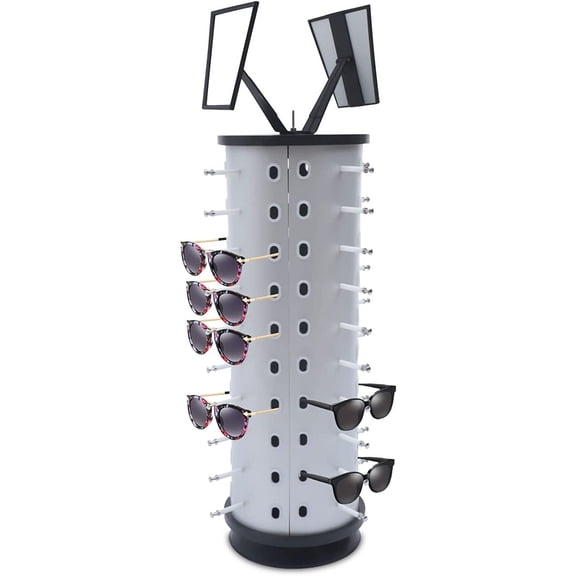 360 Rotating Sunglass Display Rack 44 Pairs Eye Glasses Display Stand Rotating Eyewear Holder Stand Sunglass Retail Display Stand with Mirror, Eyeglasses Display Stand for Multiple Glasses