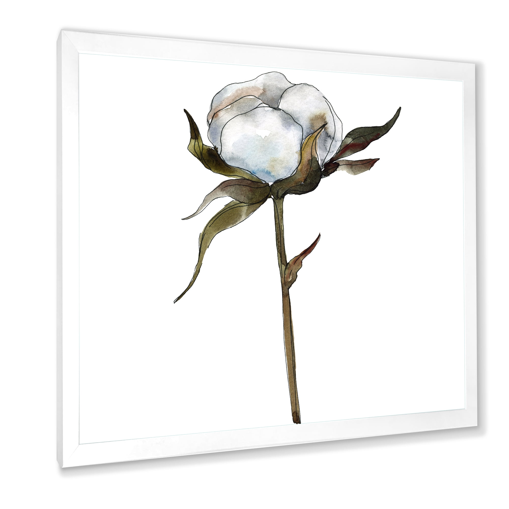 Designart 'Cotton Flower Retro Style' Traditional Framed Art Print