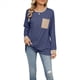 thumbnail image 3 of Camisas de Larga para Mujer, Cuello Redondo A Rayas, Corte Holgado, Camiseta de Bloques de Color Otoño 2025 con Bolsillo Tiras Azul Marino M, 3 of 10