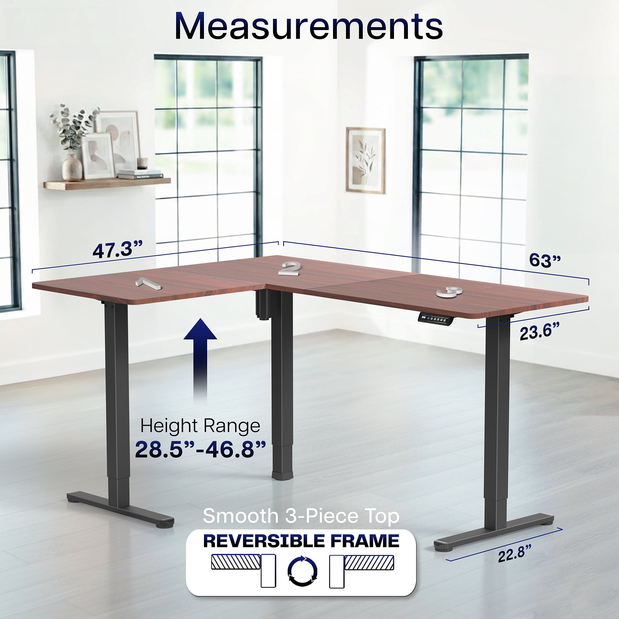 VIVO Dark Walnut / Black Electric 63" x 47" Corner Standing Desk