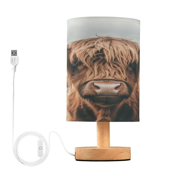 A Highland Cow Bedside Table Lamp Desk Warm Lights with USB Charging Port Cylinder LED Lamps for Bedroom Living Room Office