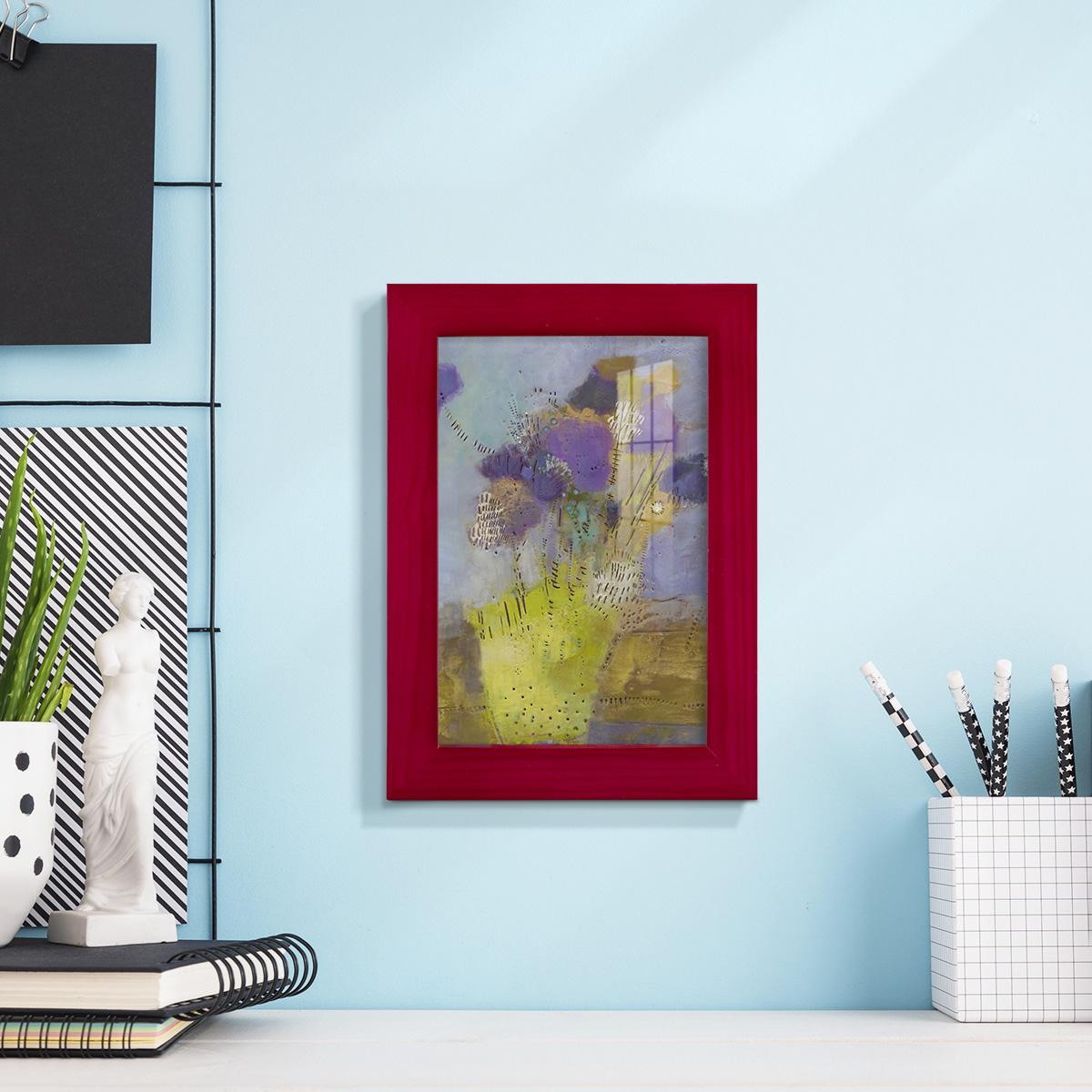 Blumen I -Framed Print w/glass-Cherry Red