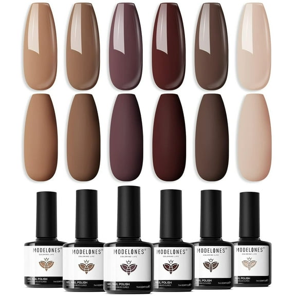 modelones Gel Nail Polish Set - 6 Colors Skin Tone Nude Gel Polish Brown Beige Khaki Nail Gel Polish Set Neutral All Skin Tones Soak Off French Nail Art Manicure DIY Home Salon Gift