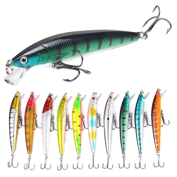 KFeng 10 Pack Assorted Fishing Lures Set – Realistic Hard Bait Minnow Crankbaits with 3D Eyes, Multi-Color Swimbaits for Freshwater & Saltwater Fishing