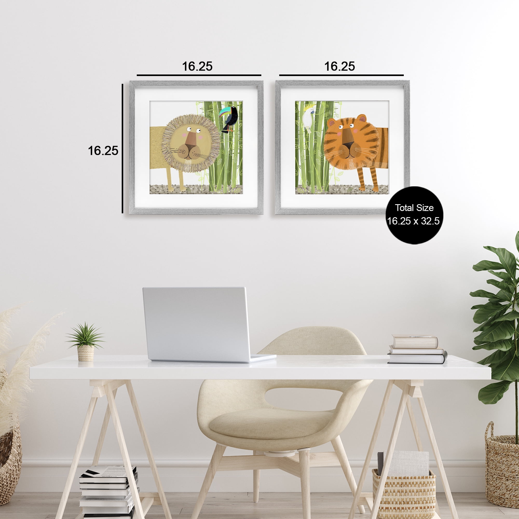 Stupell Industries Bamboo Trees & Animals 2 Piece Gray Framed Print Under Glass Set, design by Carla Daly