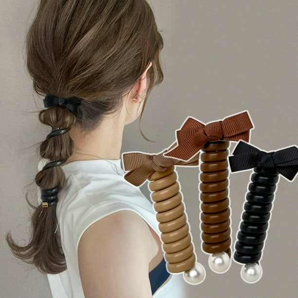 Cuerda de cabeza con anillo de pelo Bowknot - Liga elástica elástica elástica con diseño tipo teléfono, fibra de poliéster suave, tamaño 7 cm para peinados bonitos
