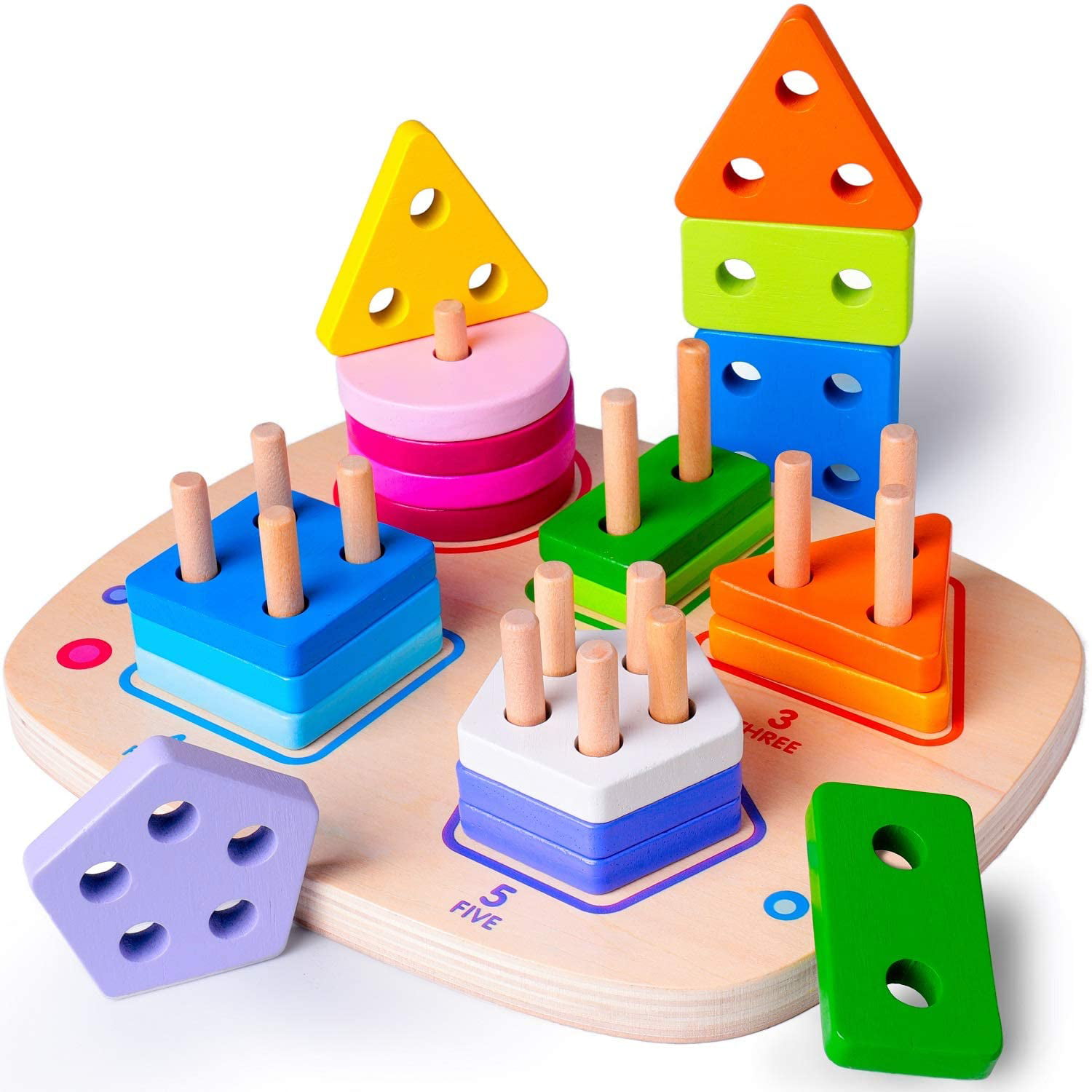 Kids Blue Wooden Geometric Sorting Toy Set for Preschool Children Toddler 