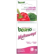 Beano Meltaways, Gas Prevention & Digestive Enzyme Supplement, Strawberry Flavor, 15 Count - 6 Pack