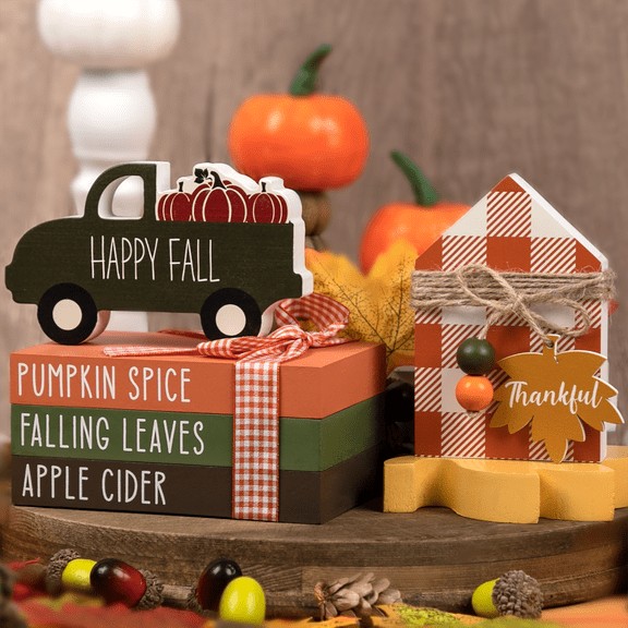 DAZONGE Fall Decoration - 3PCS Fall Thanksgiving Decorations for Home - Fall Tiered Tray Decor - Farmhouse Fall Autumn Thanksgiving Party Supplies