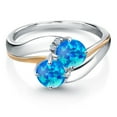 thumbnail image 2 of Gem Stone King 925 Sterling Silver and 10K Yellow Gold Blue Simulated Opal 5MM Round 2 Stone and White Lab Grown Diamond Accent Ring for Women (1.03 Cttw, Gemstone October Birthstone, Size 5), 2 of 4