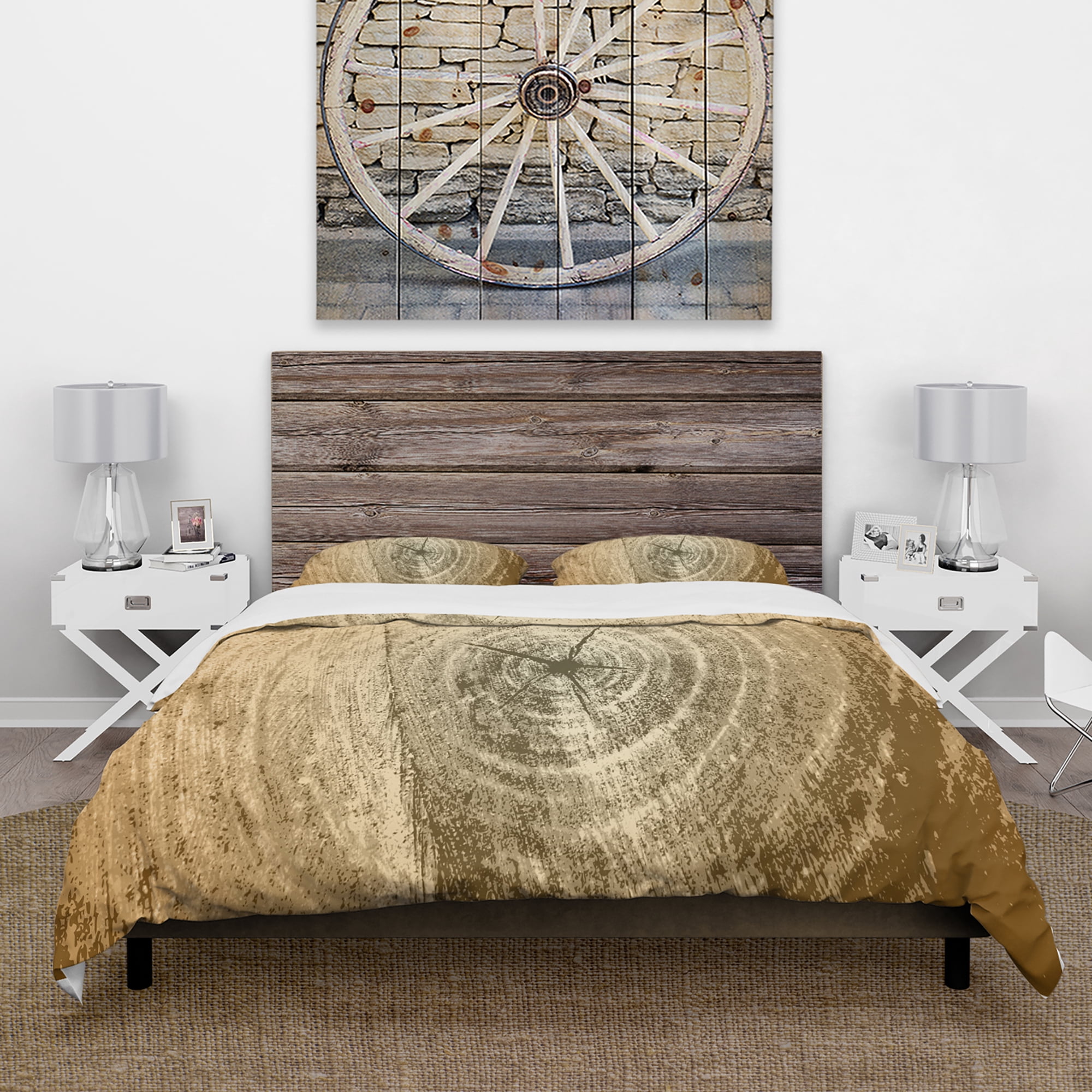 Designart 'Vintage Tree Grooves Annual Rings on Stump' Vintage Duvet Cover Set