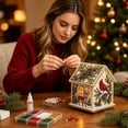 thumbnail image 4 of Christmas House Shaped DIY Diamond Art Hanging Ornament, VVQ Handmade Xmas Candy House Kit with Wooden Base Rhinestones for Decor, 4 of 7