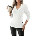 thumbnail image 4 of YueHuiYing Womens Long Sleeve Tunic Top V Neck Button Shirts Dressy Casual Business Elegant Knit Top, 4 of 9