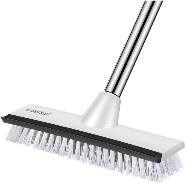 Floor Scrub Brush with 51-Inch Long Adjustable Handle 2 in 1 Scrape Brush Stiff Bristle Floor Scrubber for Cleaning Shower Bathroom Garage Kitchen Wall Deck Tub Tile