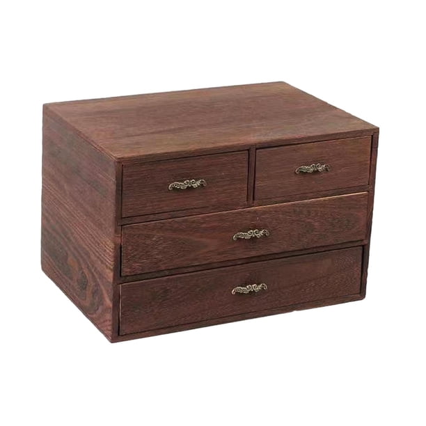 Caja de almacenamiento de cajón retro, organizador de maquillaje, , perfumes, caja de soporte de almacenamiento de exhibición de cosméticos con 3 capas Gloria Caja de almacenamiento de madera