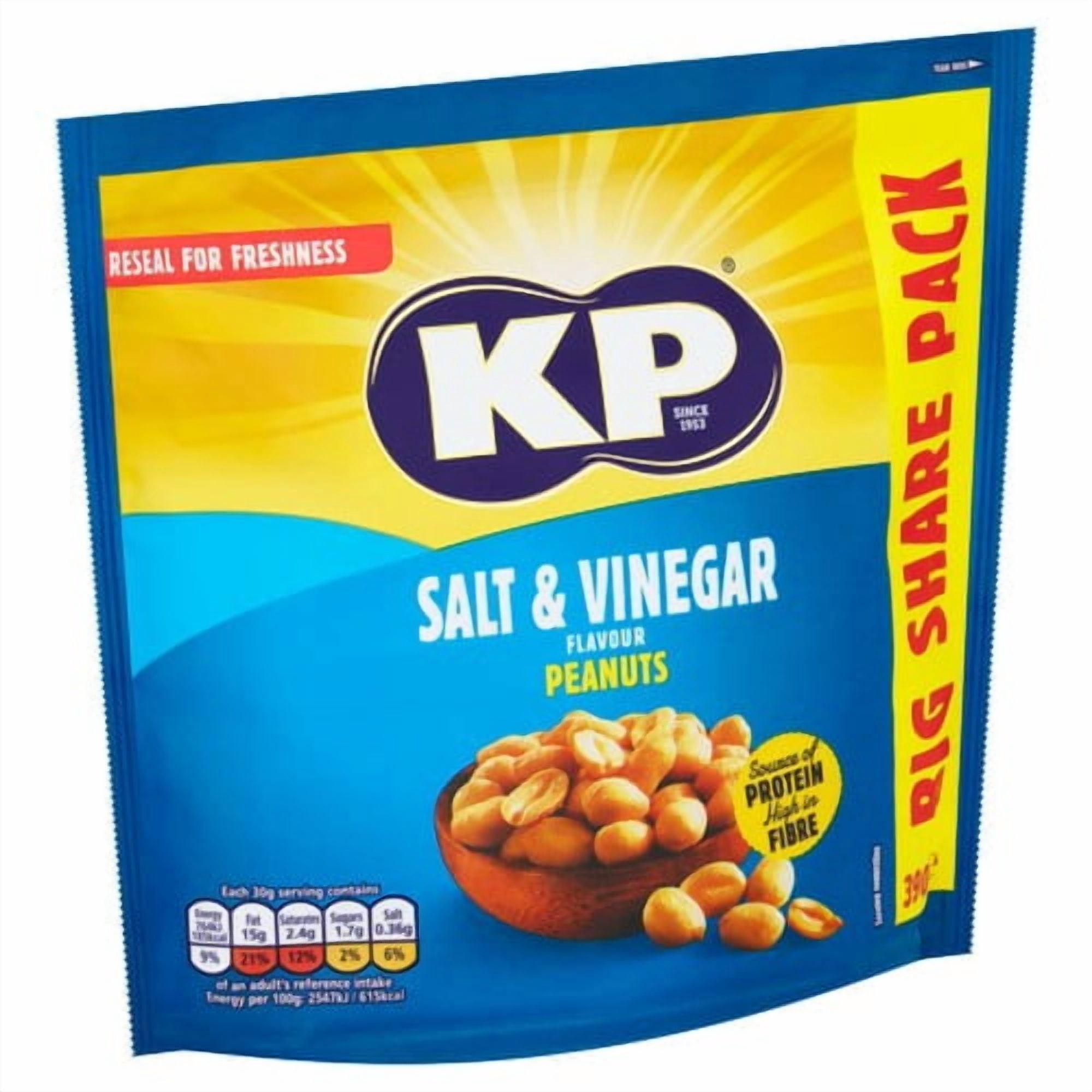 KP Nuts Salt & Vinegar Peanuts 390g, British Import (Pack of 3)
