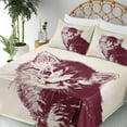 thumbnail image 5 of Ambesonne Vintage Fitted & Top Sheet Set with Shams, Grunge Retro Kitty Cat, Maroon Cream, 5 of 8