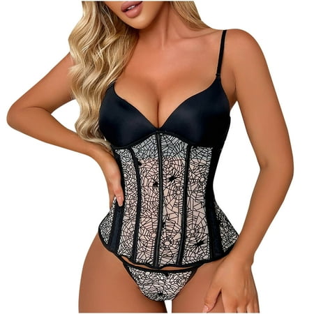 

COBKK Womens Lingerie Babydoll Lingerie Sets Waistband Shaping Corset Women s Suit Backless Lace Up Corset Print Stitching Corset Womens Lingerie Plus Size Black Comfortable Floral Fancy M