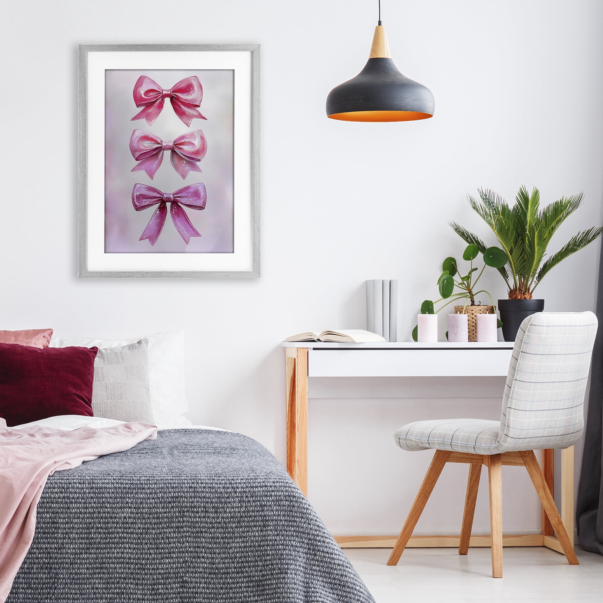 Stupell Industries Blush And Satin Ribbons Gray Framed Print Under Glass, design by Annabelle Hall