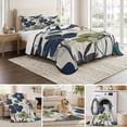 thumbnail image 6 of King Quilt Set 96''x106'', Navy Blue Green Floral Lightweight Summer Bedspread Coverlet Set with 2 Pillow Shams, Vintage Botanical Leaves Breathable All Season Quilt Bedding for Bedroom/Guest Room, 6 of 9