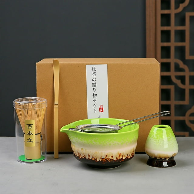 HUASHENG Premium Matcha Tea Set With Whisk Ceramic Bowl & Holder – Matcha Making Kit For Traditional Japanese Tea – Ideal Matcha Set For Beginners And