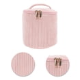 thumbnail image 4 of Bolsas de maquillaje organizativas de cilindro de rayas únicas 1 Pc para viajar en terciopelo rosa, 4 of 5