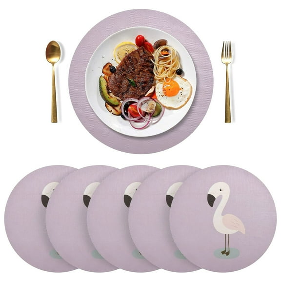Cute Flamingo Black Round Placemats Plate Mats 15 Inch Non-Slip Heat Resistant Washable PVC Set Indoor for Kitchen Dining Table 1PC