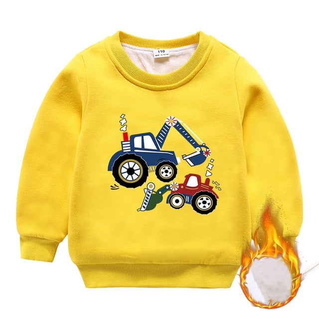 Chandail à Capuche pour Filles Imprimé Tracteur Manches Longues Col Rond Chandail d'Hiver Chaud Chandail en Molleton Jaune 5 Ans-6 Ans