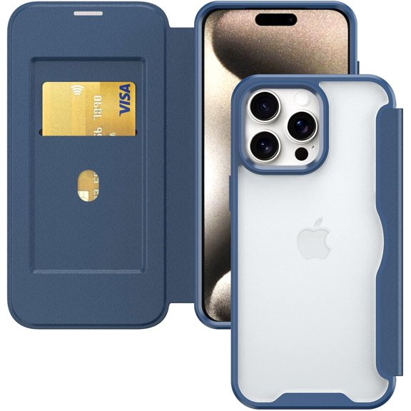Case for iPhone 14 Plus,Clear Back Design Heavy Duty Drop Protection Anti Theft Flip Leather Wallet Cover with Card Holder Shockproof Phone Case for iPhone 14 Plus,6.7 Inch 2022 (Blue)