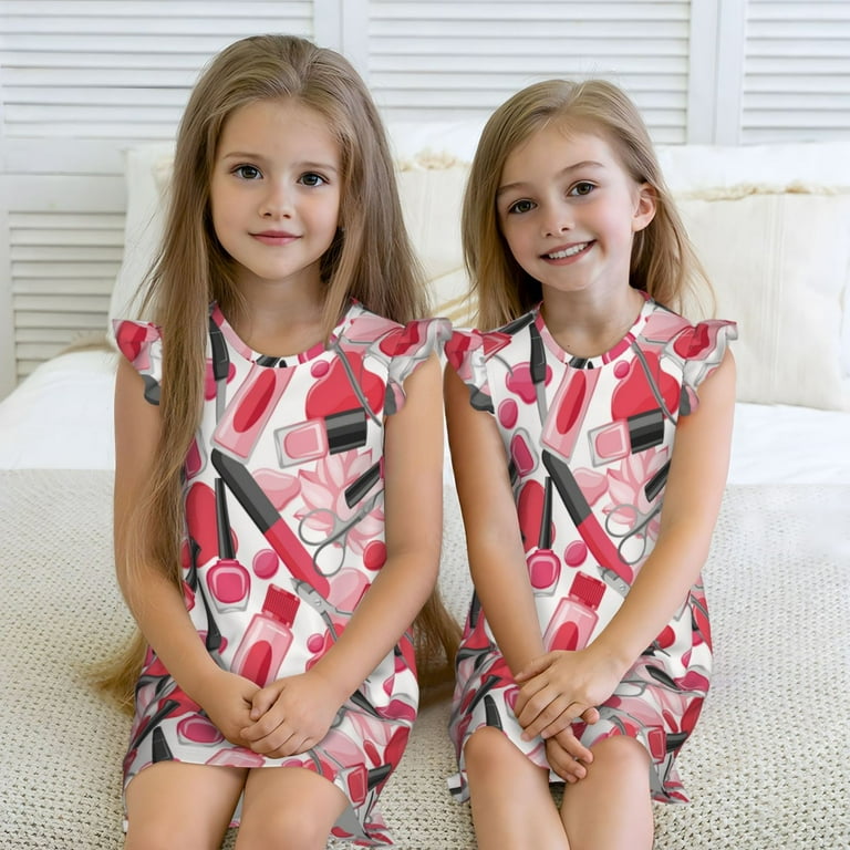 Wukai Makeup Print Girls Nightgowns Pajamas Dress Soft Cute Pajamas for Dresses for Girls Sleepwear Nightie XX Large Walmart
