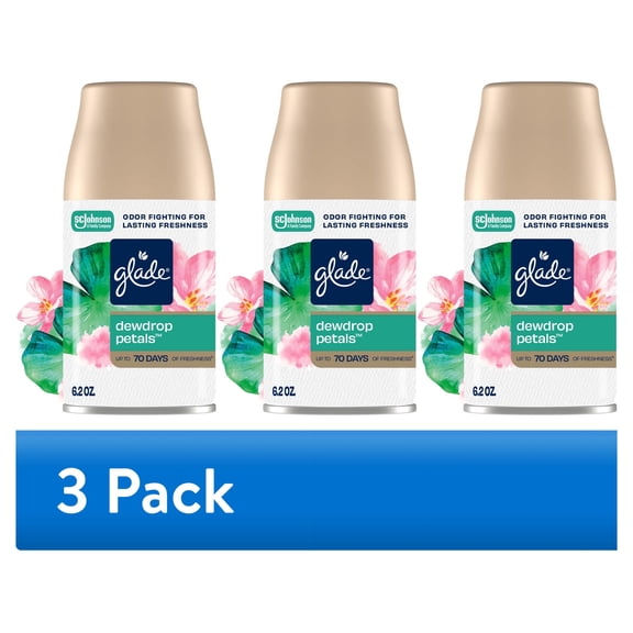 (3 pack) Glade Automatic Spray Refill, Dewdrop Petals, Scented Air Freshener for Home and Bathroom, 6.2 oz, 6 Count