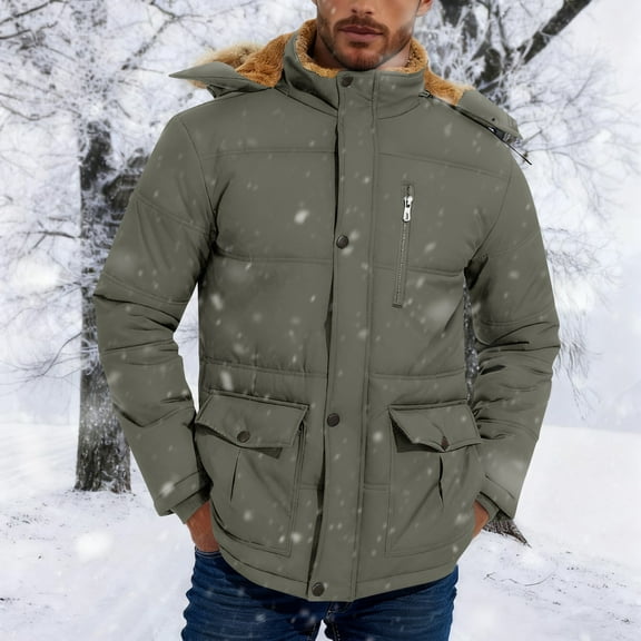 FDGIU Men's Versatile Quilted Puffer Jacket, Hooded Winter Coat with Hood, Warm Windproof Insulated Outerwear
